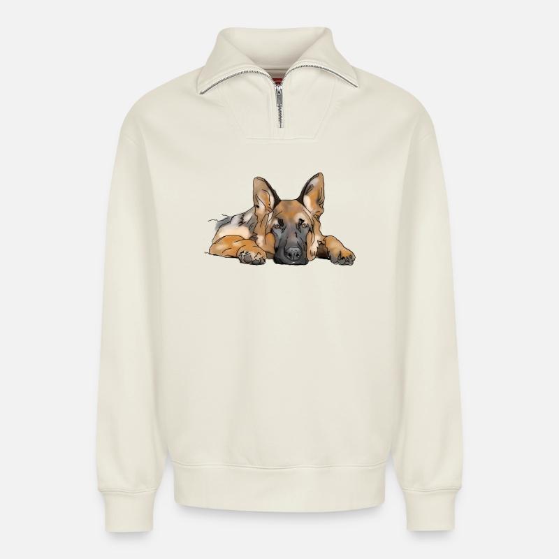 Schäferhund - Relaxed Unisex Organic Half Zip Sweatshirt – von SPREAD - Naturweiß