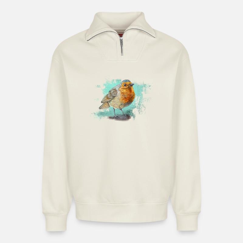 Das Rotkelchen - Relaxed Unisex Organic Half Zip Sweatshirt – von SPREAD - Naturweiß