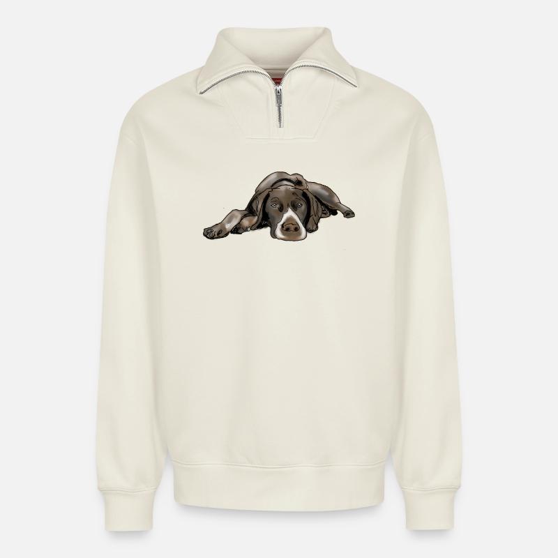 Pointer Deutsch Kurzhaar - Relaxed Unisex Organic Half Zip Sweatshirt – von SPREAD - Naturweiß