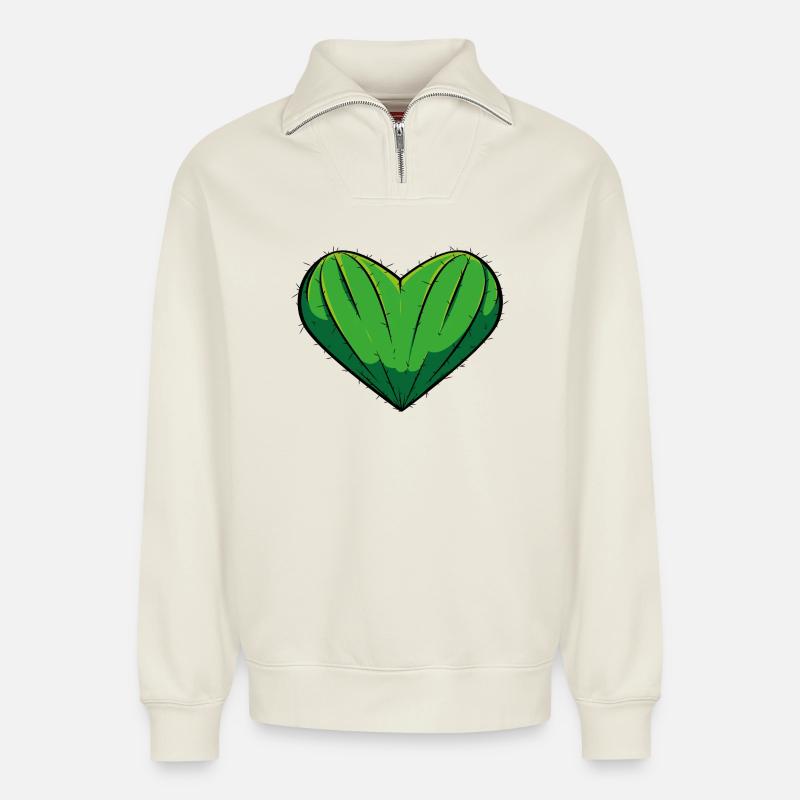 Herzkaktus - Relaxed Unisex Organic Half Zip Sweatshirt – von SPREAD - Naturweiß
