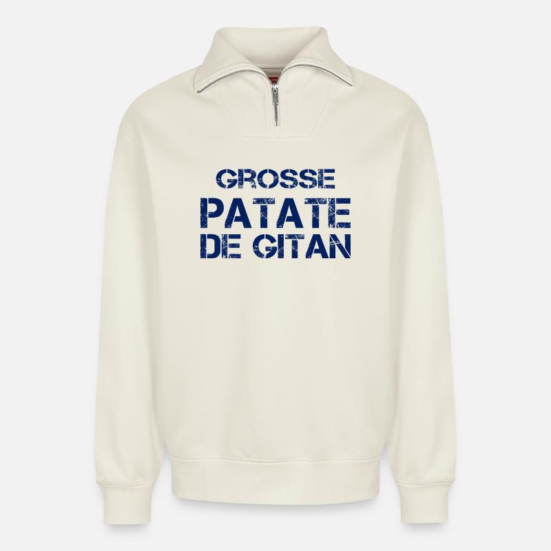 Grosse Patate de Gitan (bleu) - Sweat unisexe décontracté en coton biologique à demi-zip – de SPREAD - blanc cassé