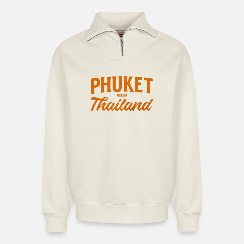 Phuket Thailand Textur Orange - Relaxed Unisex Organic Half Zip Sweatshirt – von SPREAD - Naturweiß
