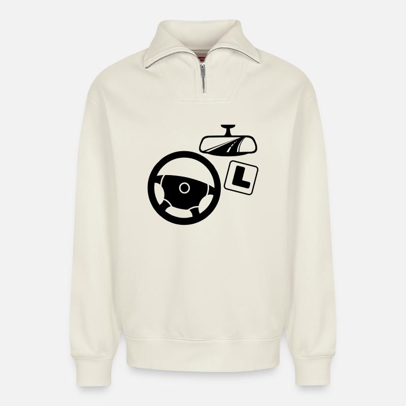 Driving instructor logo - Relaxed Unisex Organic Half Zip Sweatshirt – by SPREAD - off white