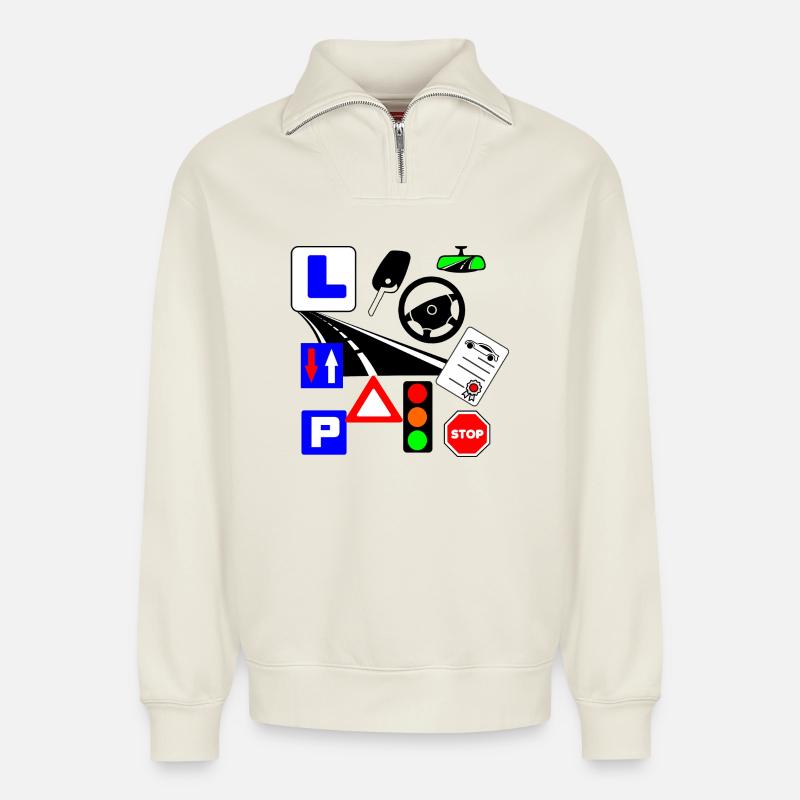 Leçons de circulation - Sweat unisexe décontracté en coton biologique à demi-zip – de SPREAD - blanc cassé