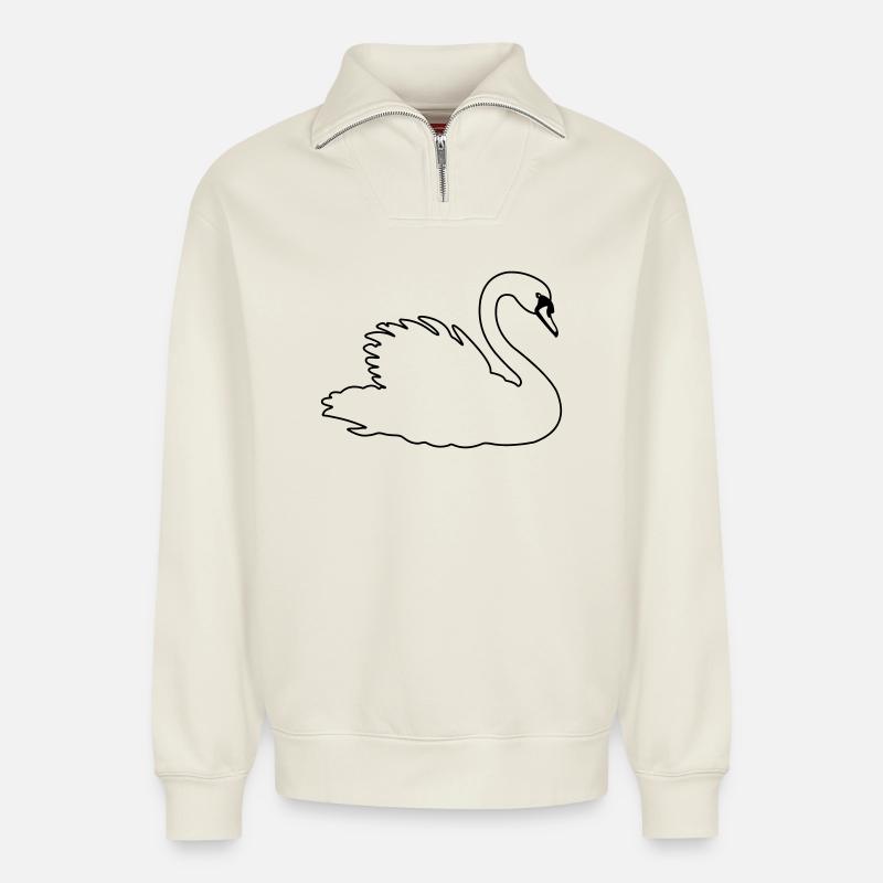 Transparenter Schwan - Relaxed Unisex Organic Half Zip Sweatshirt – von SPREAD - Naturweiß