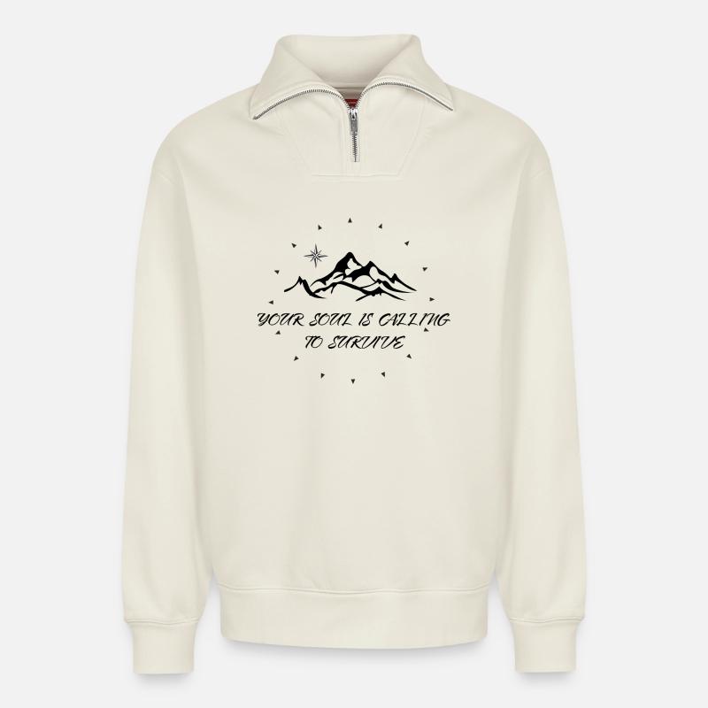 Kompass-Starburst-Kreis - Relaxed Unisex Organic Half Zip Sweatshirt – von SPREAD - Naturweiß