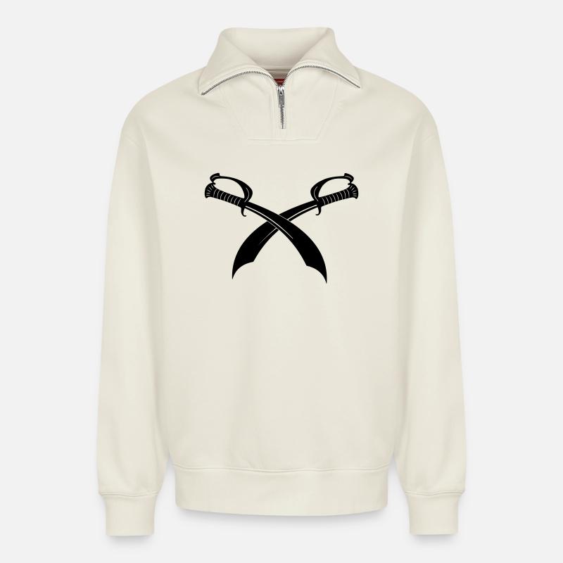Épées croisées - Sweat unisexe décontracté en coton biologique à demi-zip – de SPREAD - blanc cassé