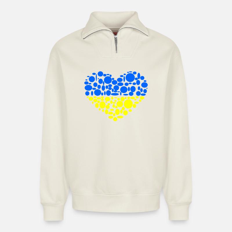 Ukraine - Relaxed Unisex Organic Half Zip Sweatshirt – von SPREAD - Naturweiß