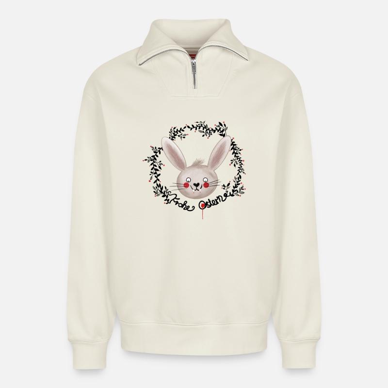 Vampire Easter Happy Easter Illustration - Relaxed Unisex Organic Half Zip Sweatshirt – by SPREAD - off white
