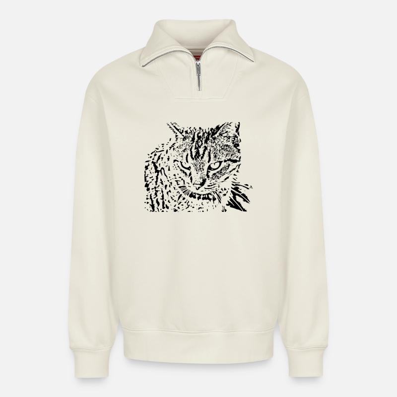 chat chaton noir mignon - Sweat unisexe décontracté en coton biologique à demi-zip – de SPREAD - blanc cassé