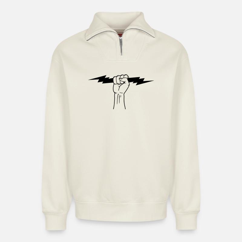 Blitz in der Faust - Relaxed Unisex Organic Half Zip Sweatshirt – von SPREAD - Naturweiß