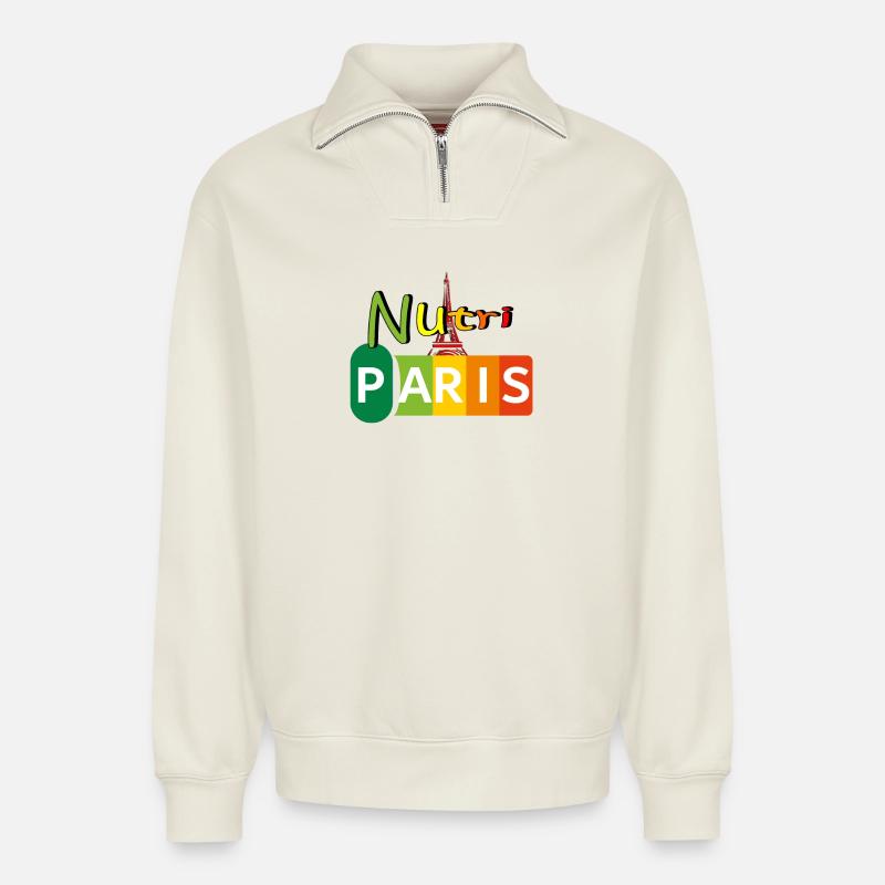 Nutri Paris - Relaxed Unisex Organic Half Zip Sweatshirt – von SPREAD - Naturweiß