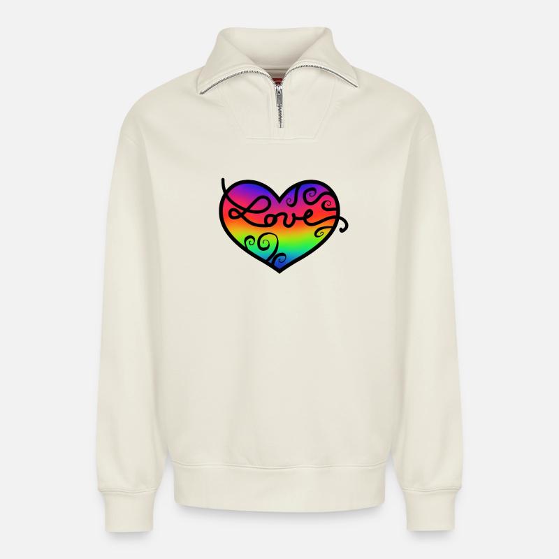 Liebe - Relaxed Unisex Organic Half Zip Sweatshirt – von SPREAD - Naturweiß