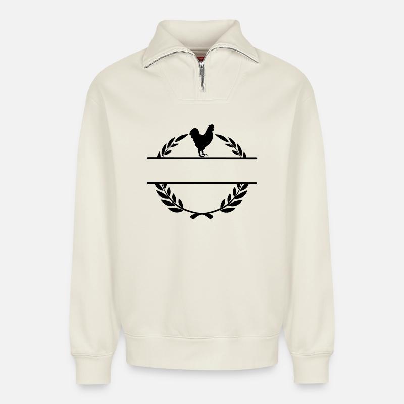 Fier du poulet fermier - Sweat unisexe décontracté en coton biologique à demi-zip – de SPREAD - blanc cassé