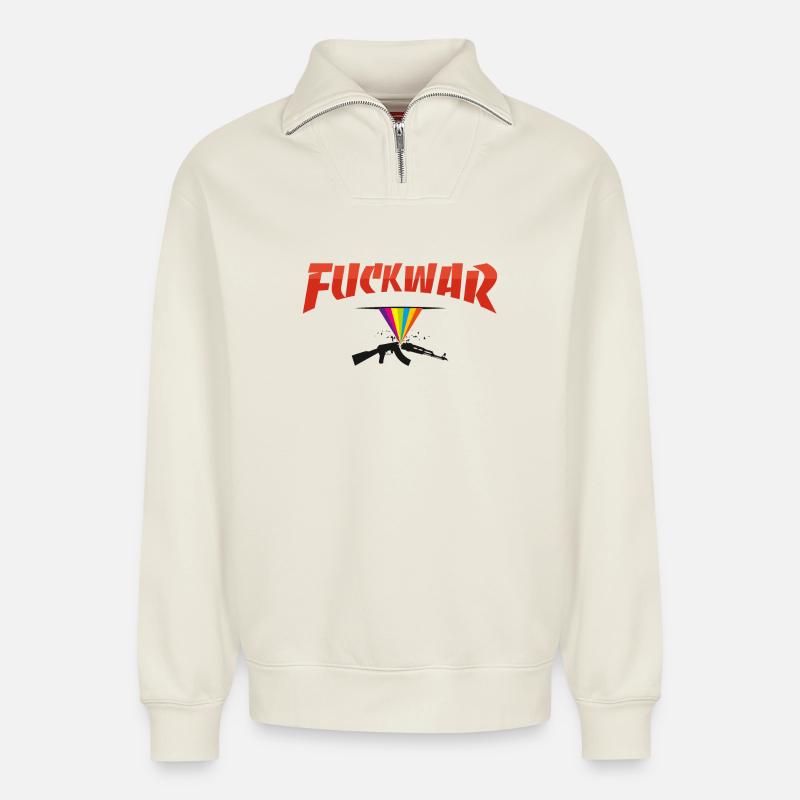 Fuckwar Regenbogen Waffe Statement - Relaxed Unisex Organic Half Zip Sweatshirt – von SPREAD - Naturweiß