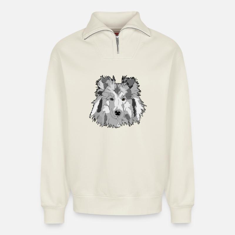 Collie - Relaxed Unisex Organic Half Zip Sweatshirt – by SPREAD - off white