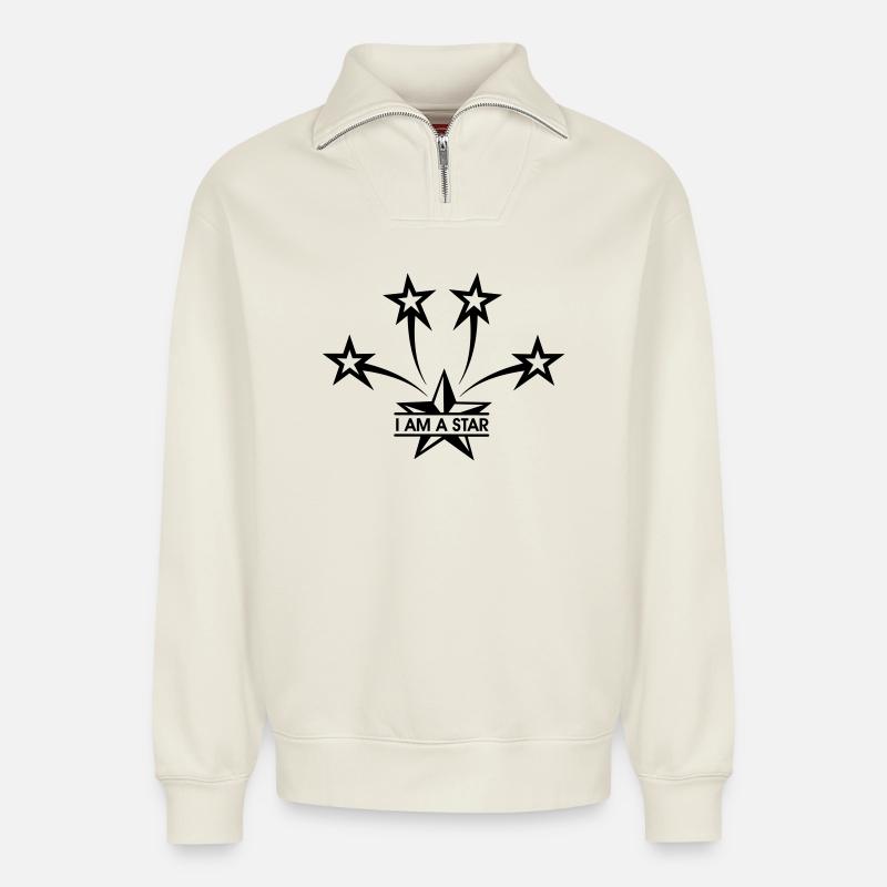 Ich bin ein Star - Relaxed Unisex Organic Half Zip Sweatshirt – von SPREAD - Naturweiß