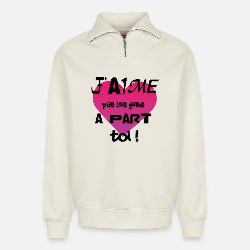 Coeur Rose Gradient — Message d'amour - Sweat unisexe décontracté en coton biologique à demi-zip – de SPREAD - blanc cassé