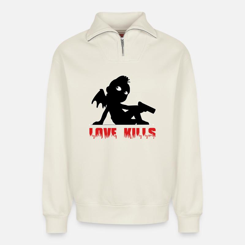 Liebe tötet 2 - Relaxed Unisex Organic Half Zip Sweatshirt – von SPREAD - Naturweiß