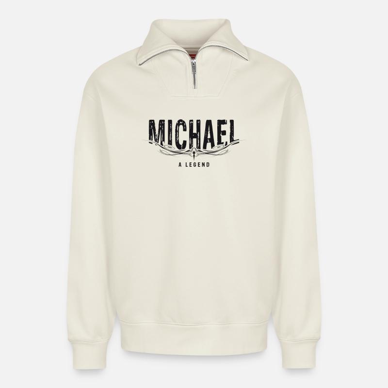 MICHAEL A LEGEND - Relaxed Unisex Organic Half Zip Sweatshirt – by SPREAD - off white
