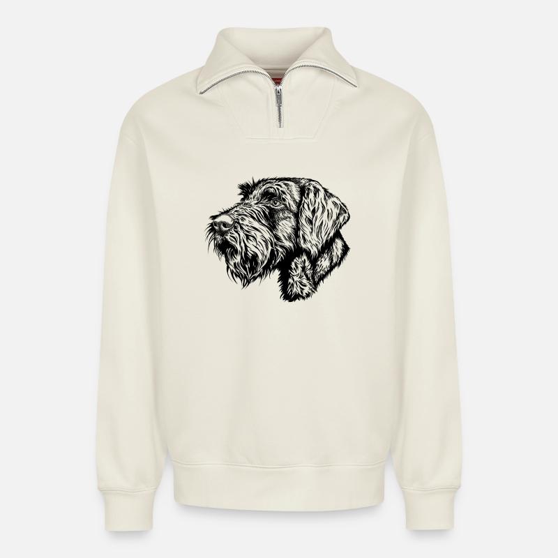 Drahthaar-Portrait - Relaxed Unisex Organic Half Zip Sweatshirt – von SPREAD - Naturweiß