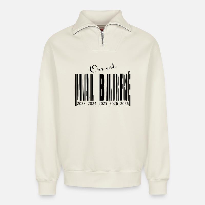 Schlecht durchgestrichener Barcode - Relaxed Unisex Organic Half Zip Sweatshirt – von SPREAD - Naturweiß