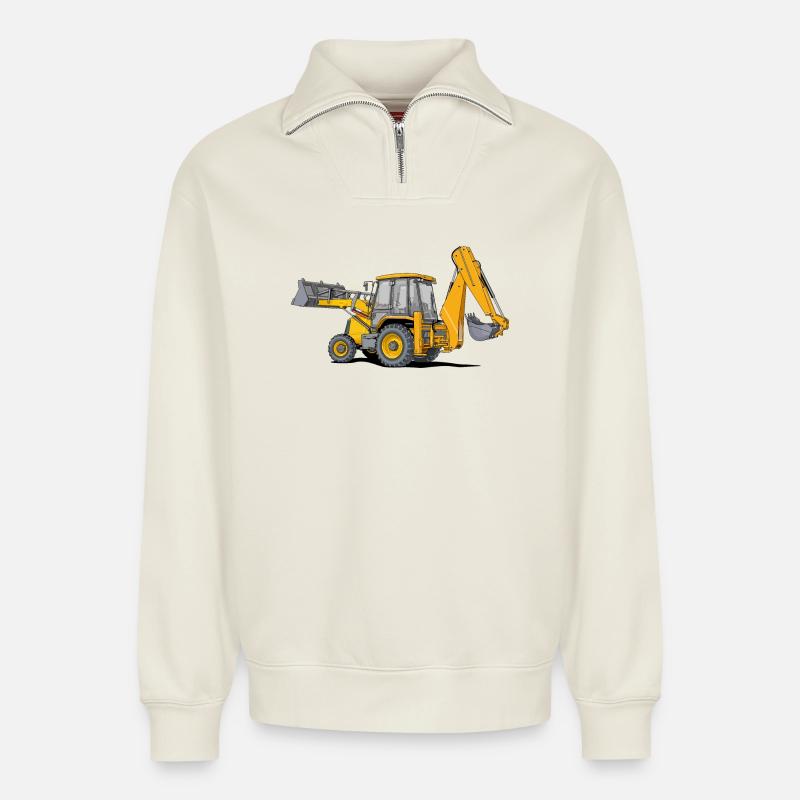 Backhoe Loader Tractor - Relaxed Unisex Organic Half Zip Sweatshirt – by SPREAD - off white