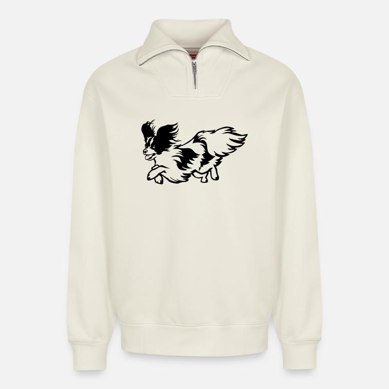 Papillon - Sweat unisexe décontracté en coton biologique à demi-zip – de SPREAD - blanc cassé
