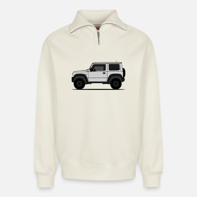 Jimny Blanc - Sweat unisexe décontracté en coton biologique à demi-zip – de SPREAD - blanc cassé