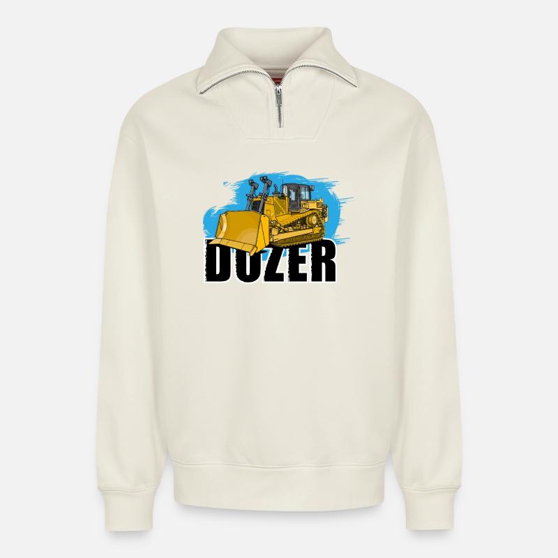 Bulldozer oder Planierraupe - Relaxed Unisex Organic Half Zip Sweatshirt – von SPREAD - Naturweiß