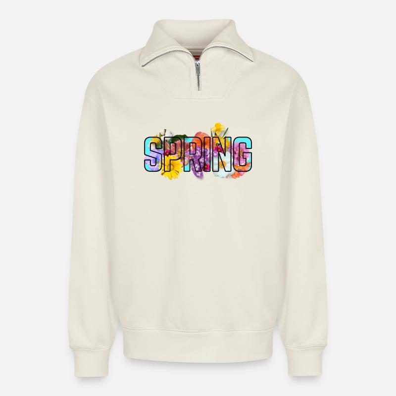 Blaue Quelle - Relaxed Unisex Organic Half Zip Sweatshirt – von SPREAD - Naturweiß