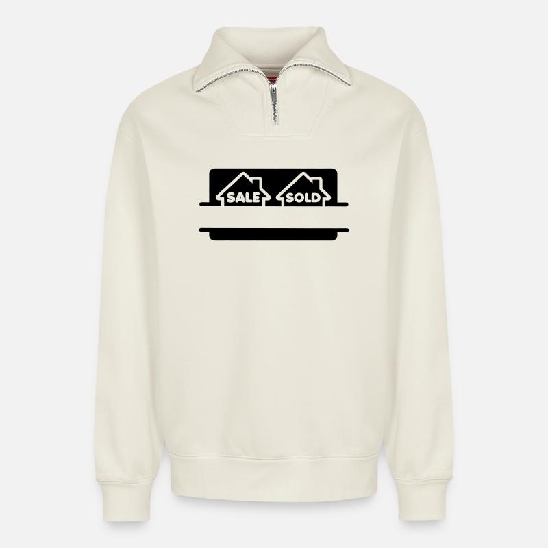 Verkaufte Verkäufe - Relaxed Unisex Organic Half Zip Sweatshirt – von SPREAD - Naturweiß