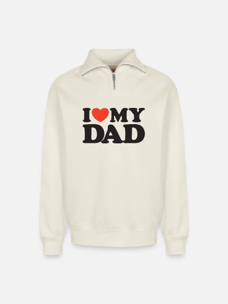 I love my Dad Heart Shirt - Relaxed Unisex Organic Half Zip Sweatshirt – by SPREAD - off white
