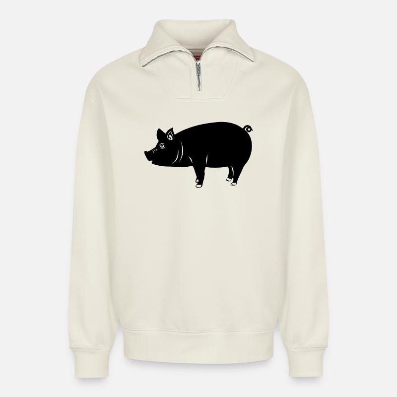 Pig logo Shadow image - Relaxed Unisex Organic Half Zip Sweatshirt – by SPREAD - off white