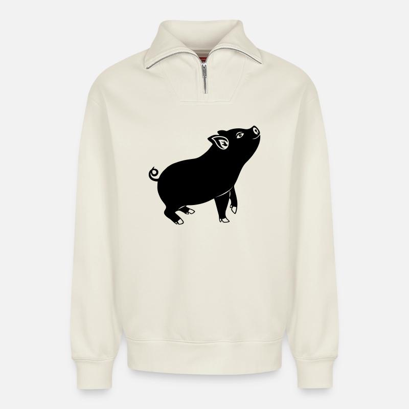 Pig emblem Shadow image - Relaxed Unisex Organic Half Zip Sweatshirt – by SPREAD - off white