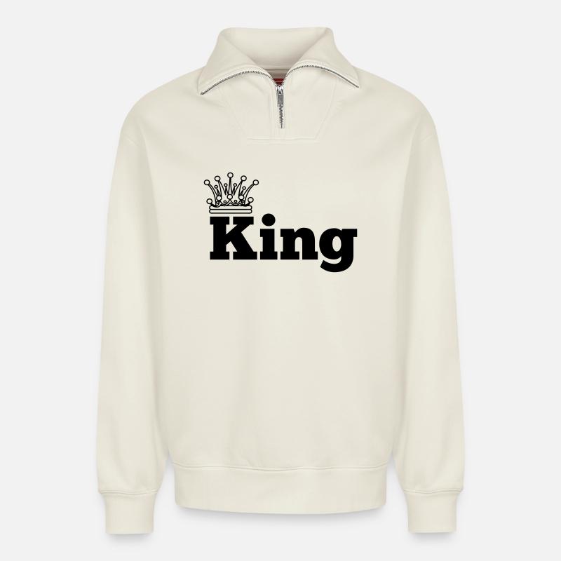 König 1 - Relaxed Unisex Organic Half Zip Sweatshirt – von SPREAD - Naturweiß