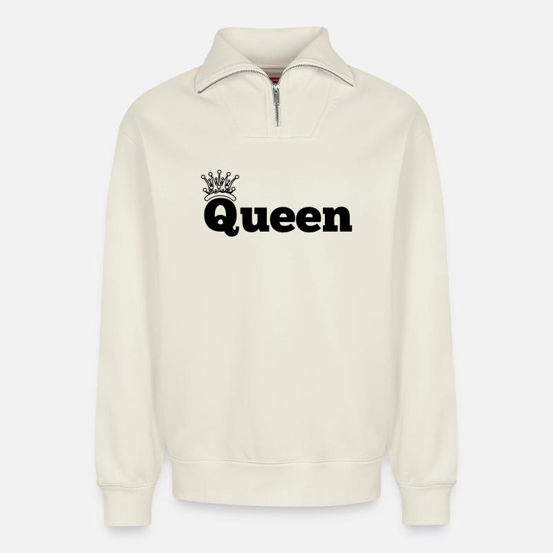 Königin mit Krone - Relaxed Unisex Organic Half Zip Sweatshirt – von SPREAD - Naturweiß