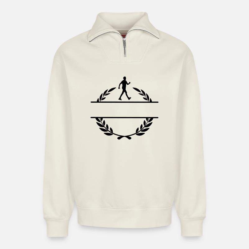 Wanderer im Lorbeerkranz - Relaxed Unisex Organic Half Zip Sweatshirt – von SPREAD - Naturweiß