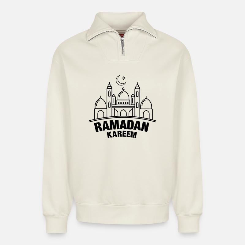 Ramadan Kareem Moschee - Relaxed Unisex Organic Half Zip Sweatshirt – von SPREAD - Naturweiß