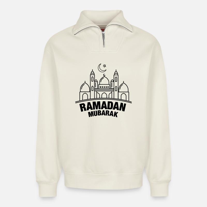 Ramadan Mubarak transparent - Relaxed Unisex Organic Half Zip Sweatshirt – von SPREAD - Naturweiß
