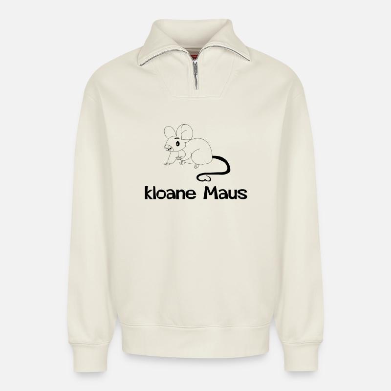 kloane Maus - small, Austrian dialect - Relaxed Unisex Organic Half Zip Sweatshirt – by SPREAD - off white