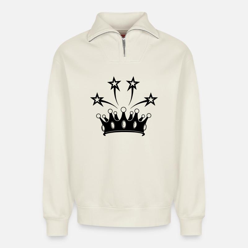 Krone mit Sternen - Relaxed Unisex Organic Half Zip Sweatshirt – von SPREAD - Naturweiß