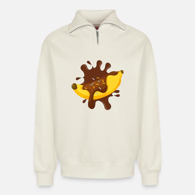 Schokolade, Schokoladenfächer, Bananensplit - Relaxed Unisex Organic Half Zip Sweatshirt – von SPREAD - Naturweiß