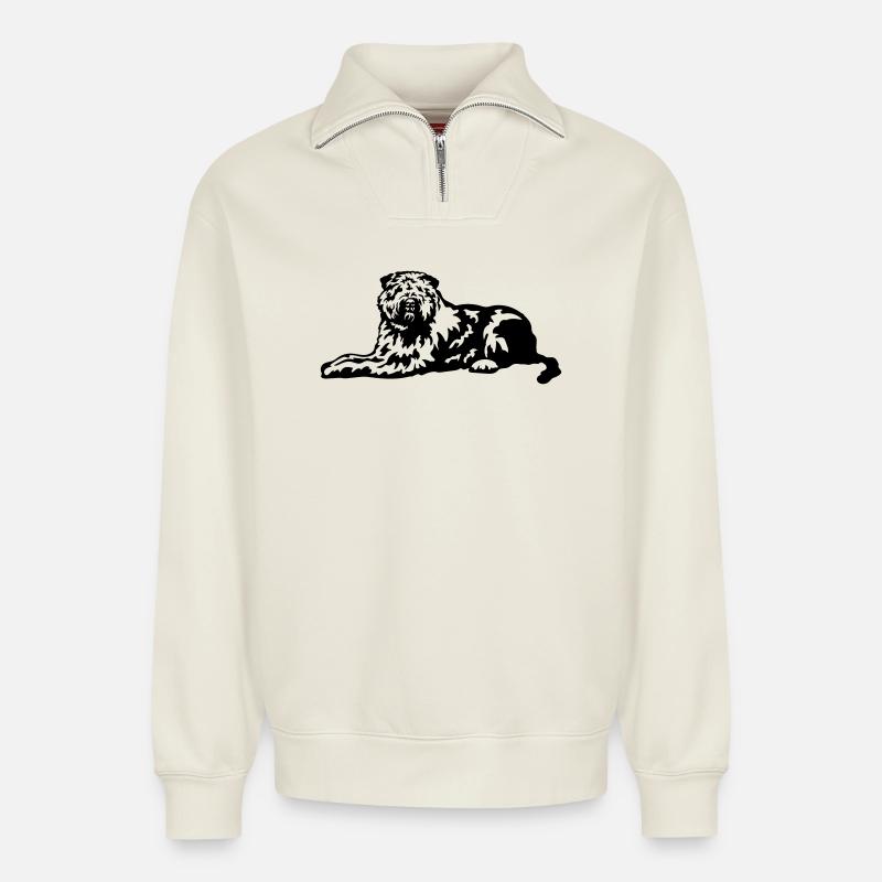 Bouvier de Flandres - Relaxed Unisex Organic Half Zip Sweatshirt – von SPREAD - Naturweiß
