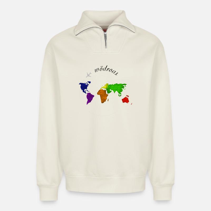 Wödroas - Weltreise, Austrian dialect - Relaxed Unisex Organic Half Zip Sweatshirt – by SPREAD - off white