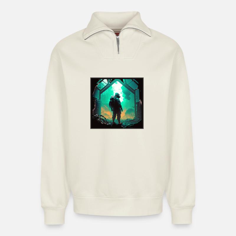 Labor Apocalypse - Relaxed Unisex Organic Half Zip Sweatshirt – von SPREAD - Naturweiß