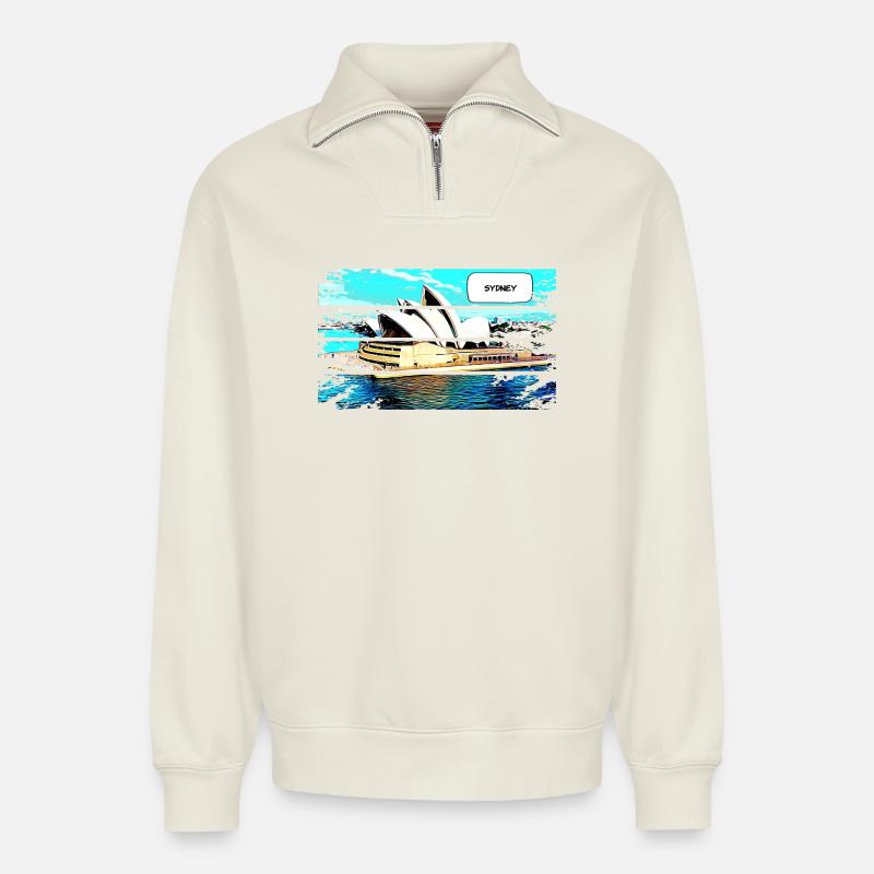 SYDNEY - Relaxed Unisex Organic Half Zip Sweatshirt – by SPREAD - off white