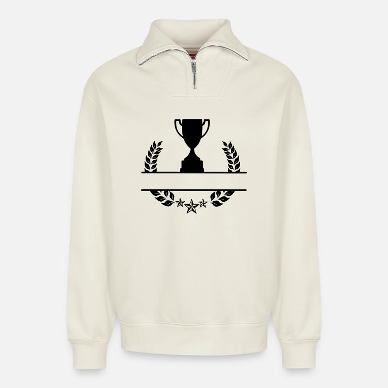 Laurel wreath monogram cup - Relaxed Unisex Organic Half Zip Sweatshirt – by SPREAD - off white