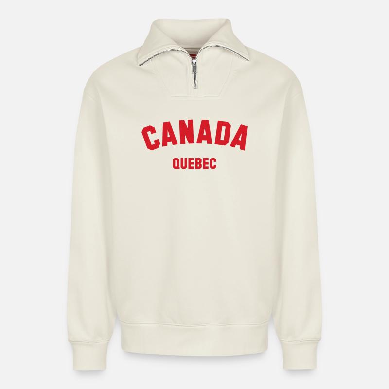 QUEBEC, Canada Kanada - Relaxed Unisex Organic Half Zip Sweatshirt – by SPREAD - off white