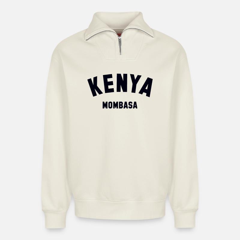MOMBASA, KENYA - Relaxed Unisex Organic Half Zip Sweatshirt – by SPREAD - off white